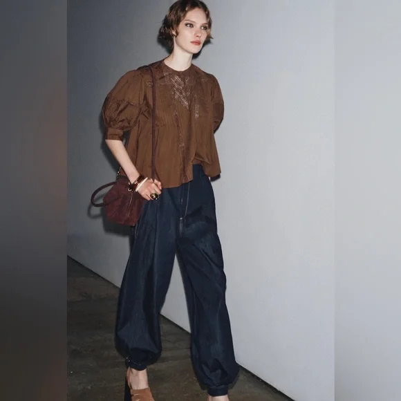 NWT ZARA Lace Puff Sleeve Blouse - Picture 2 of 10